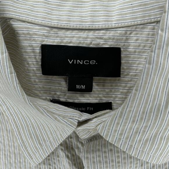 VINCE Peninsula Stripe Short Sleeve Shirt Men's Size Medium Button Down Cotton - Picture 6 of 8